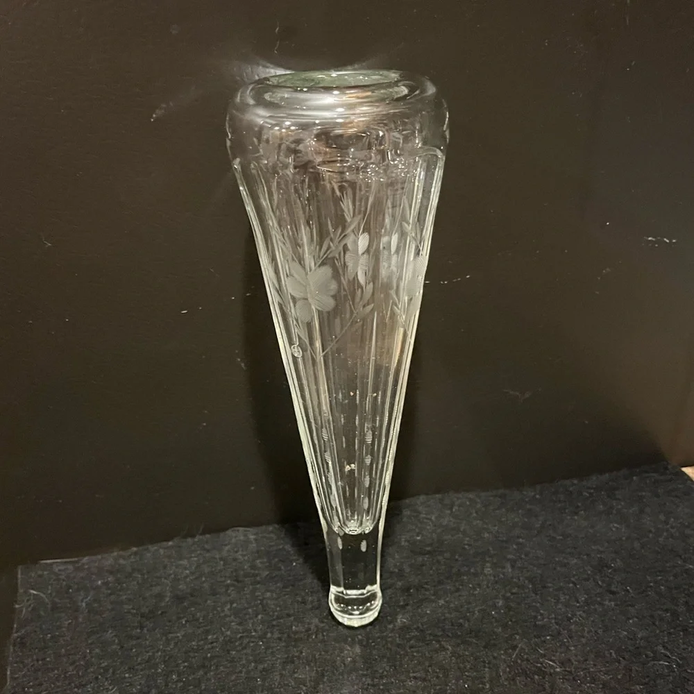 Vintage Automobile Limousine Etched Glass Bud Vase